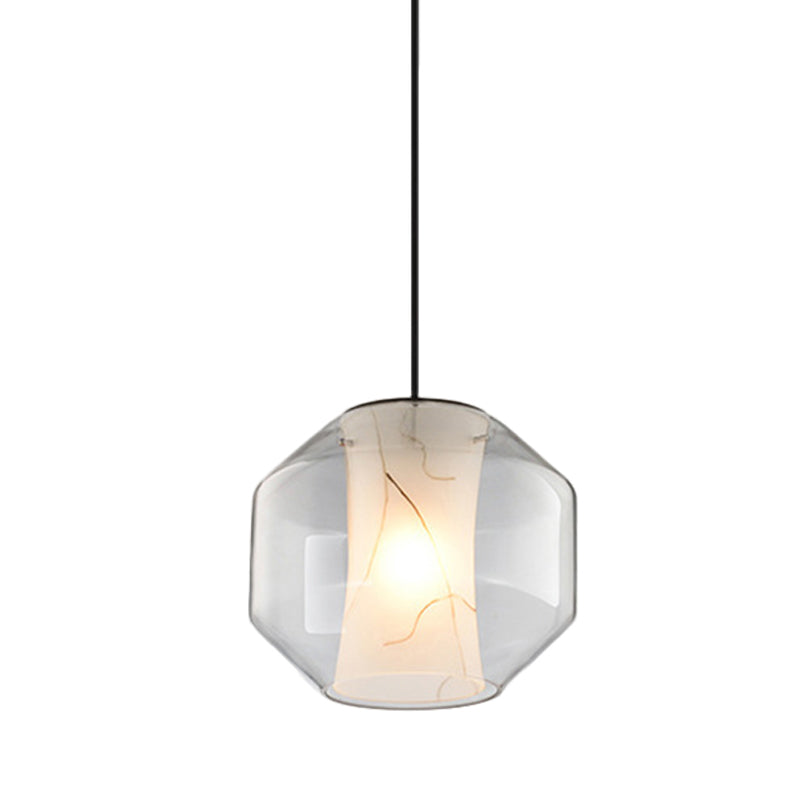 8"/10" Clear Glass Lantern Pendant Light with White Marble Shade