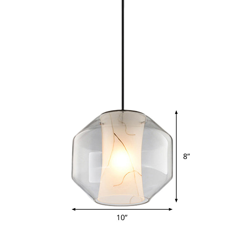 8"/10" Clear Glass Lantern Pendant Light with White Marble Shade