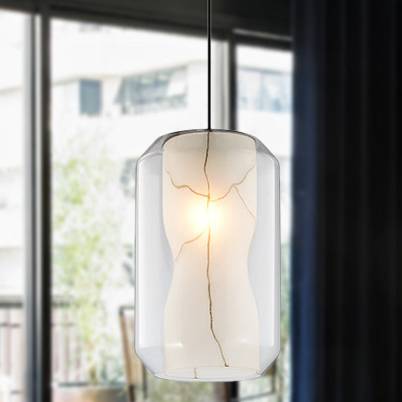 Sleek Glass Lantern Pendant Light With White Marble Shade - Modern Hanging Lamp Kit 8/10 Wide 1 Head