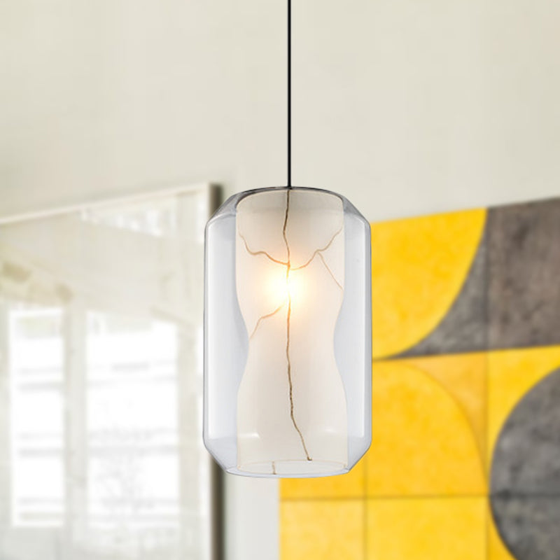 Sleek Glass Lantern Pendant Light With White Marble Shade - Modern Hanging Lamp Kit 8/10 Wide 1 Head