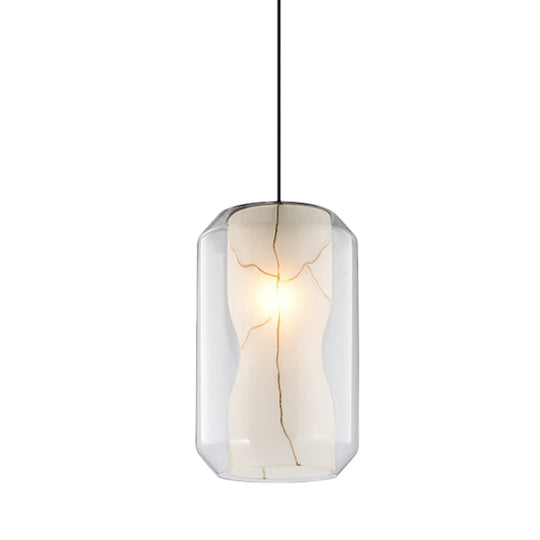 8"/10" Clear Glass Lantern Pendant Light with White Marble Shade