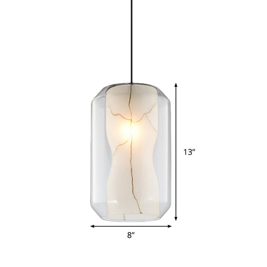 8"/10" Clear Glass Lantern Pendant Light with White Marble Shade