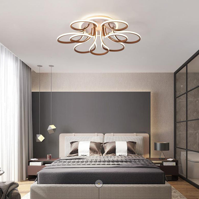 Modern Acrylic Flush Mount Ceiling Light Fixture - Bend Design 9/12 Heads Brown 38.5/46.5 Wide