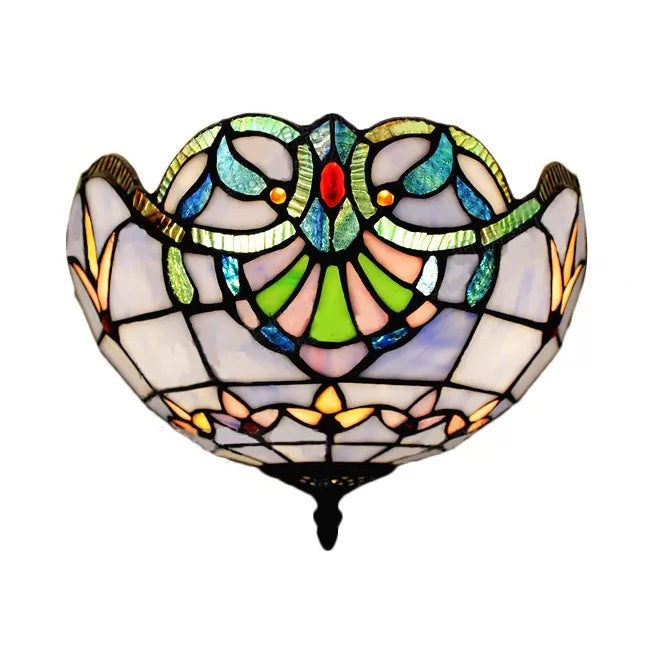 Baroque Stained Glass Flush Mount Ceiling Light, Aged Brass Finish with Jeweled Décor, Ideal for Bedroom (2-Light)