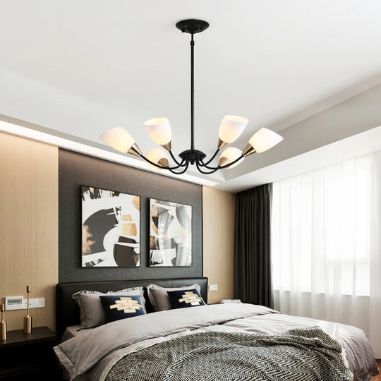 Modern Beveled Glass Chandelier - White & Black Hanging Ceiling Light with Starburst Design | 3/6/8 Heads