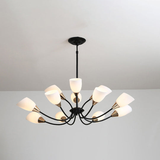 Modern Beveled Glass Chandelier - White & Black Hanging Ceiling Light with Starburst Design | 3/6/8 Heads