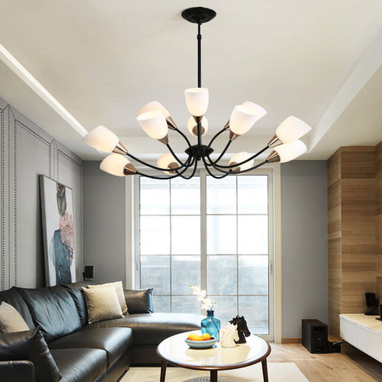 Modern Beveled Glass Chandelier - White & Black Hanging Ceiling Light with Starburst Design | 3/6/8 Heads