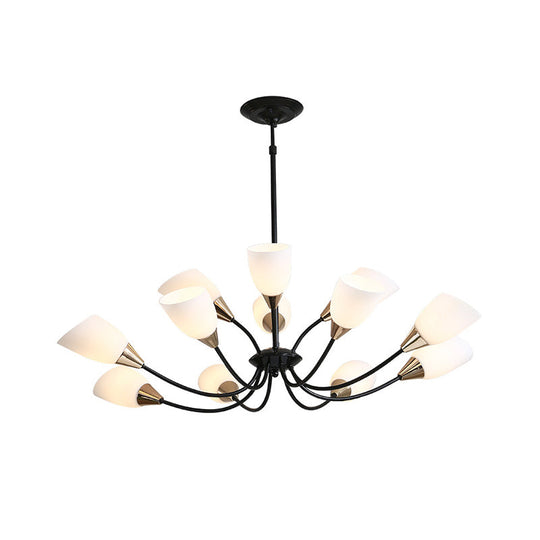 Modern Beveled Glass Chandelier - White & Black Hanging Ceiling Light with Starburst Design | 3/6/8 Heads