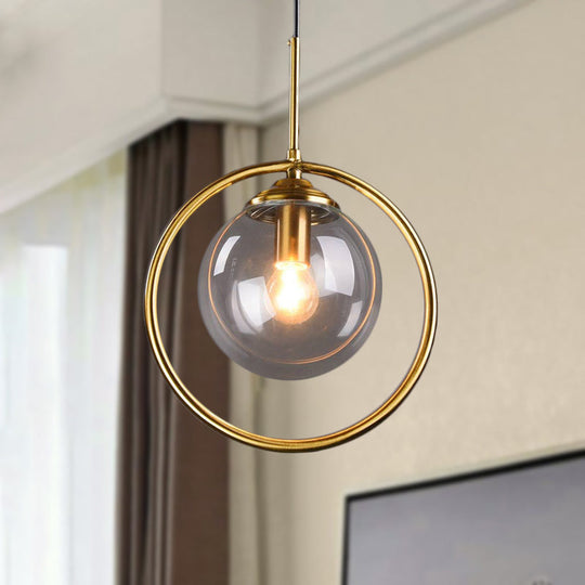 Postmodern Gold Globe Pendant Lamp With Smoke Gray/Clear Glass For Bedroom Lighting Gray