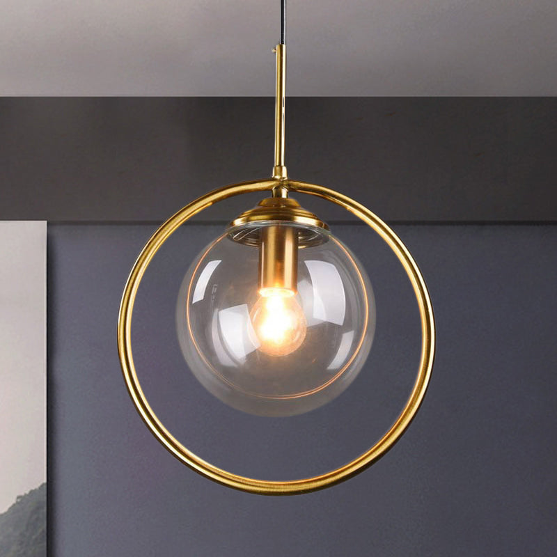 Postmodern Gold Globe Pendant Lamp With Smoke Gray/Clear Glass For Bedroom Lighting