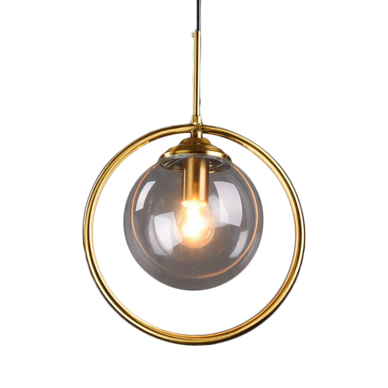 Postmodern Gold Globe Pendant Lamp With Smoke Gray/Clear Glass For Bedroom Lighting