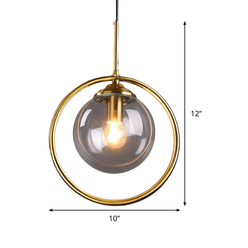 Postmodern Gold Globe Pendant Lamp With Smoke Gray/Clear Glass For Bedroom Lighting