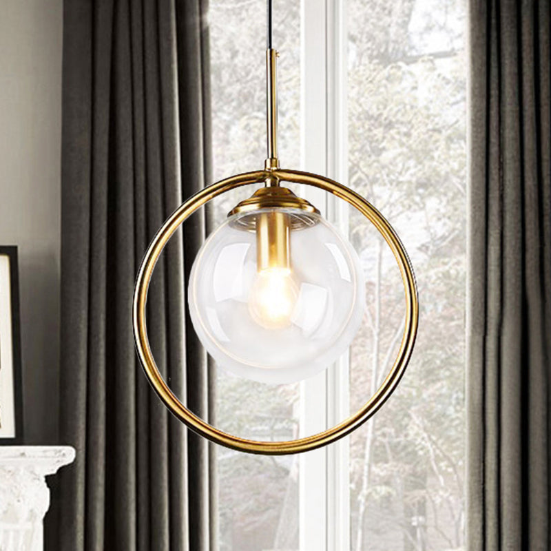 Postmodern Gold Globe Pendant Lamp With Smoke Gray/Clear Glass For Bedroom Lighting Clear