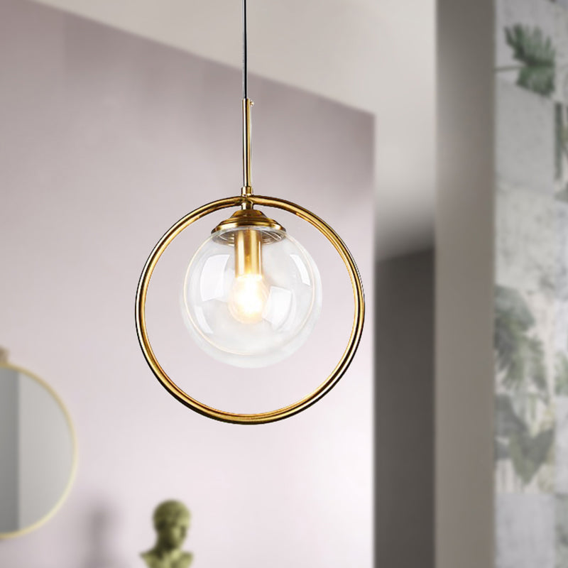 Postmodern Gold Globe Pendant Lamp With Smoke Gray/Clear Glass For Bedroom Lighting