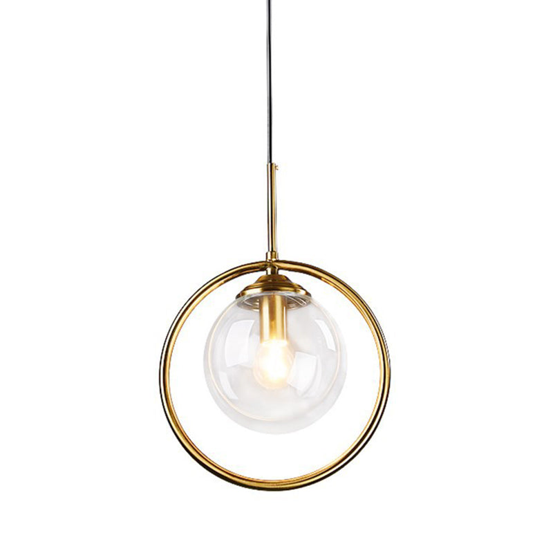 Postmodern Gold Globe Pendant Lamp With Smoke Gray/Clear Glass For Bedroom Lighting