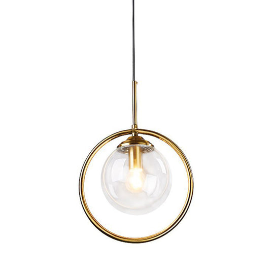 Postmodern Gold Globe Pendant Lamp With Smoke Gray/Clear Glass For Bedroom Lighting