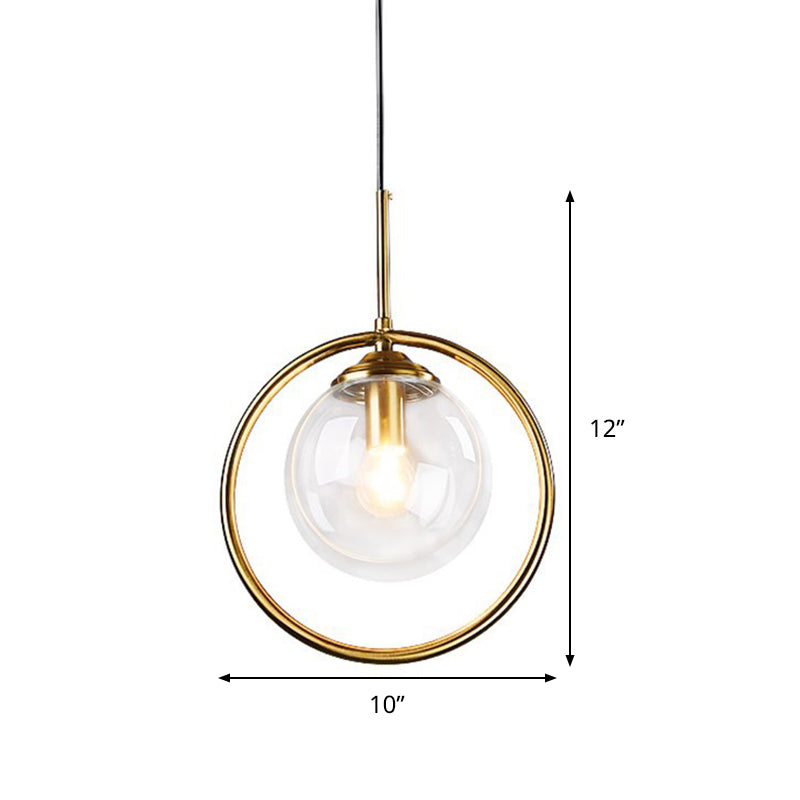 Postmodern Gold Globe Pendant Lamp With Smoke Gray/Clear Glass For Bedroom Lighting