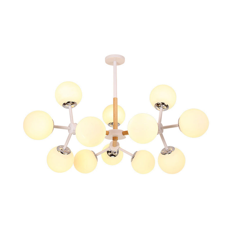 Contemporary Globe Chandelier - White Glass, 9/12/16 Head Dining Room Hanging Light Kit