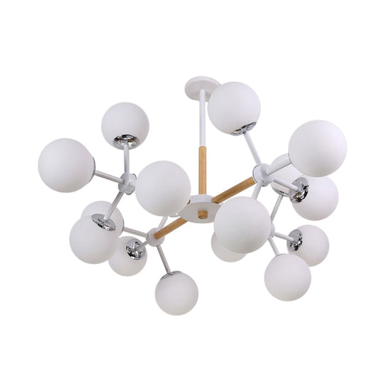 White Glass Globe Chandelier Light Fixture - Modern Dining Room Hanging Kit With 9/12/16 Heads