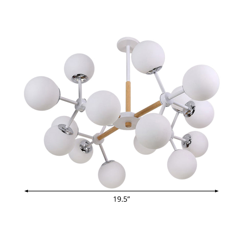 White Glass Globe Chandelier Light Fixture - Modern Dining Room Hanging Kit With 9/12/16 Heads