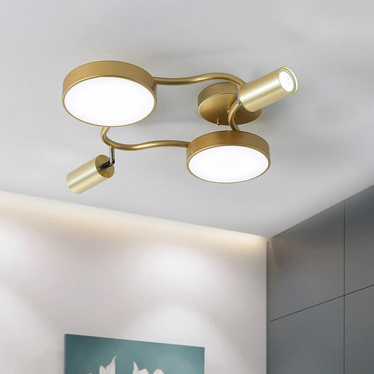 Modern Metal Circular Semi Flush Mount - 4-Bulb Gold Ceiling Lighting for Bedroom