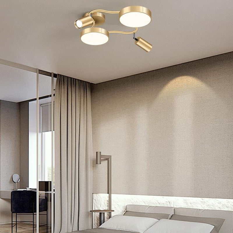 Modern Metal Circular Semi Flush Mount - 4-Bulb Gold Ceiling Lighting for Bedroom