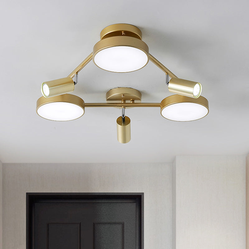 Gold Metal Round Ceiling Light Fixture with 6 Heads - Contemporary Semi-Flush Mount for Bedroom