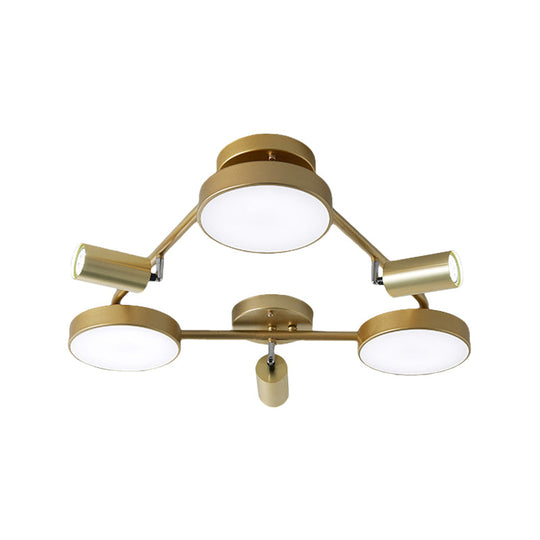 Gold Metal Round Ceiling Light Fixture with 6 Heads - Contemporary Semi-Flush Mount for Bedroom