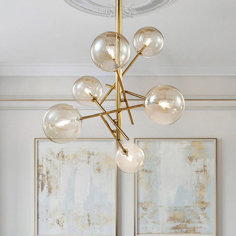 Modern Cognac Glass Globe Chandelier - 6/8 Heads, Starburst Design - Ideal for Bedroom Ceiling Lighting