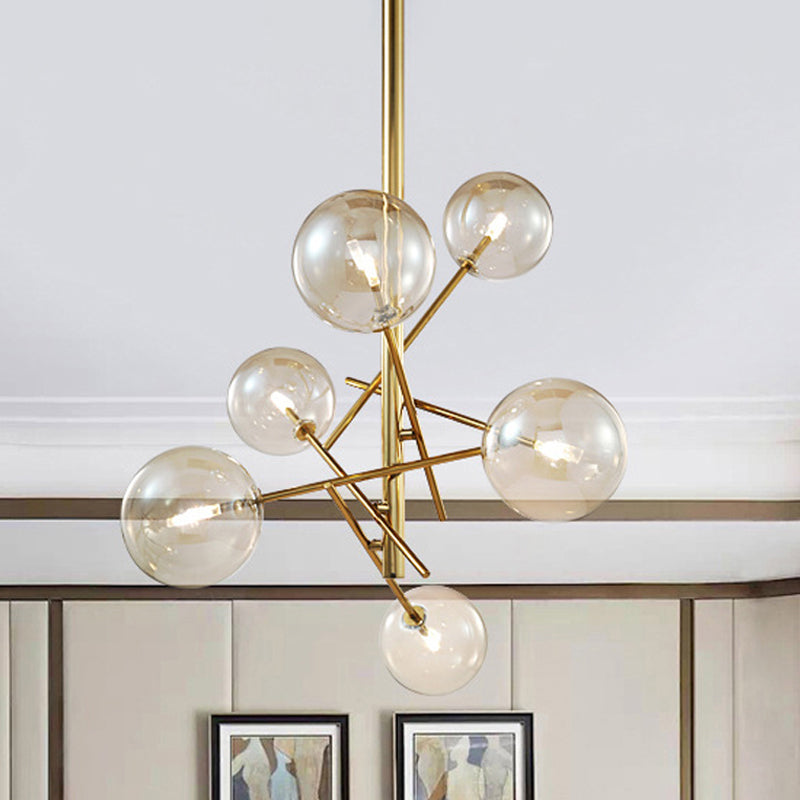 Modern Cognac Glass Globe Chandelier - 6/8 Heads, Starburst Design - Ideal for Bedroom Ceiling Lighting