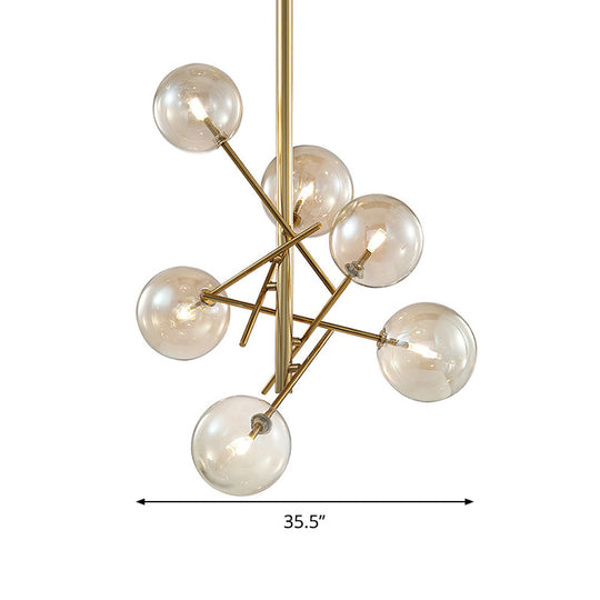 Modern Cognac Glass Globe Ceiling Light With Starburst Design - 6/8 Heads