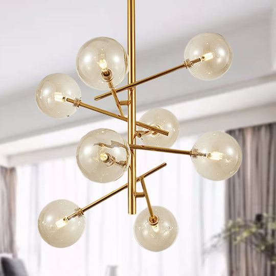 Modern Cognac Glass Globe Chandelier - 6/8 Heads, Starburst Design - Ideal for Bedroom Ceiling Lighting