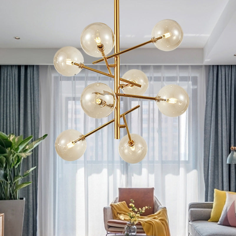 Modern Cognac Glass Globe Chandelier - 6/8 Heads, Starburst Design - Ideal for Bedroom Ceiling Lighting