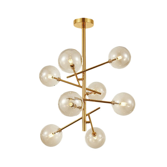 Modern Cognac Glass Globe Ceiling Light With Starburst Design - 6/8 Heads