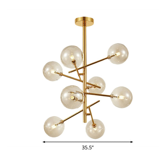 Modern Cognac Glass Globe Chandelier - 6/8 Heads, Starburst Design - Ideal for Bedroom Ceiling Lighting