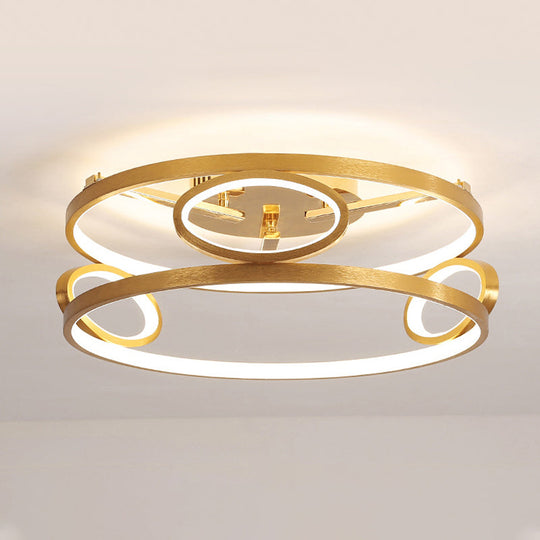 Gold LED Acrylic Ceiling Light Fixture for Living Room, Tiered Semi Flush Mount, 18"/23.5" Wide