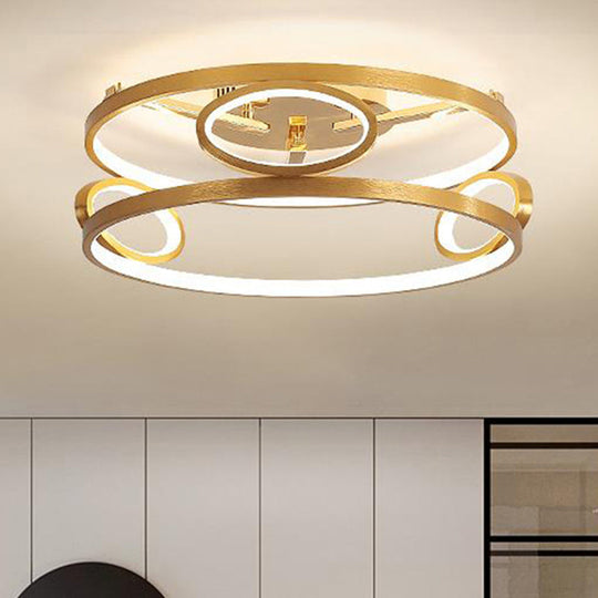 Gold LED Acrylic Ceiling Light Fixture for Living Room, Tiered Semi Flush Mount, 18"/23.5" Wide