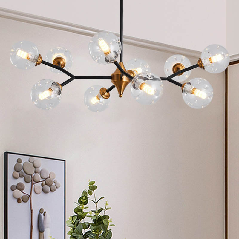 Nordic Bubble Hanging Lamp Kit - Clear/Amber/Smoke Gray Dimpled Glass Chandelier - Ideal for Dining Room - 6/10 Heads