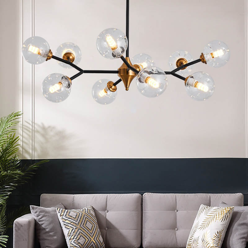 Nordic Bubble Hanging Lamp Kit - Clear/Amber/Smoke Gray Dimpled Glass Chandelier - Ideal for Dining Room - 6/10 Heads