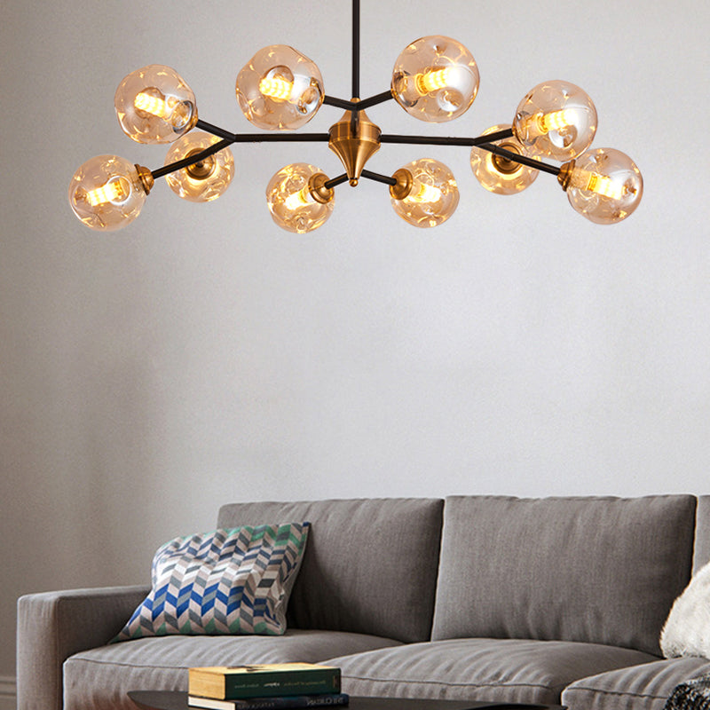 Nordic Bubble Hanging Lamp Kit - Clear/Amber/Smoke Gray Dimpled Glass Chandelier - Ideal for Dining Room - 6/10 Heads