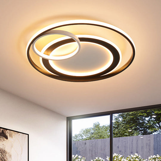 18"/21.5" Contemporary Acrylic Wide Ring Ceiling Light in Black/Gold - LED Flush Mount Lamp with Remote Control Dimming