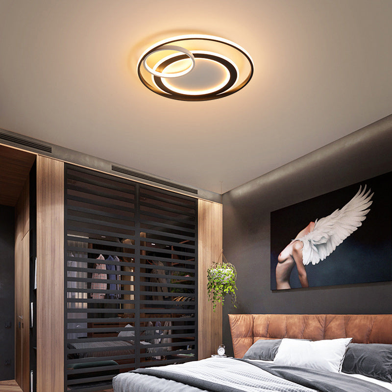 18"/21.5" Contemporary Acrylic Wide Ring Ceiling Light in Black/Gold - LED Flush Mount Lamp with Remote Control Dimming