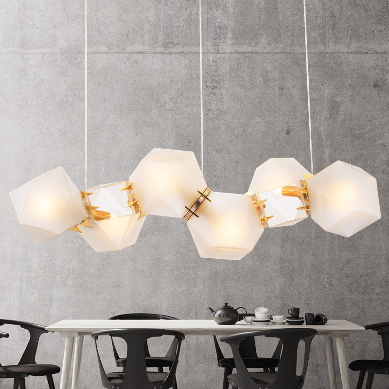 Postmodern Geometric Frosted Glass Chandelier - Gold Hanging Lamp Kit (6/8/10 Heads)