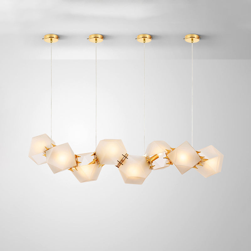 Postmodern Geometric Frosted Glass Chandelier - Gold Hanging Lamp Kit (6/8/10 Heads)