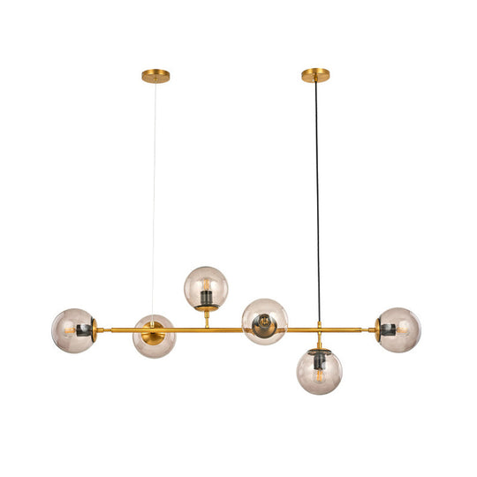 Contemporary Smoke Gray Glass Globe Hanging Light Fixture - 6 Head Gold Island