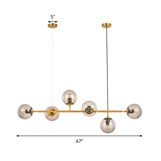 Contemporary Smoke Gray Glass Globe Hanging Light Fixture - 6 Head Gold Island