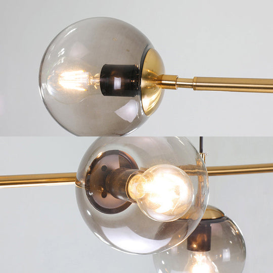 Contemporary Smoke Gray Glass Globe Hanging Light Fixture - 6 Head Gold Island