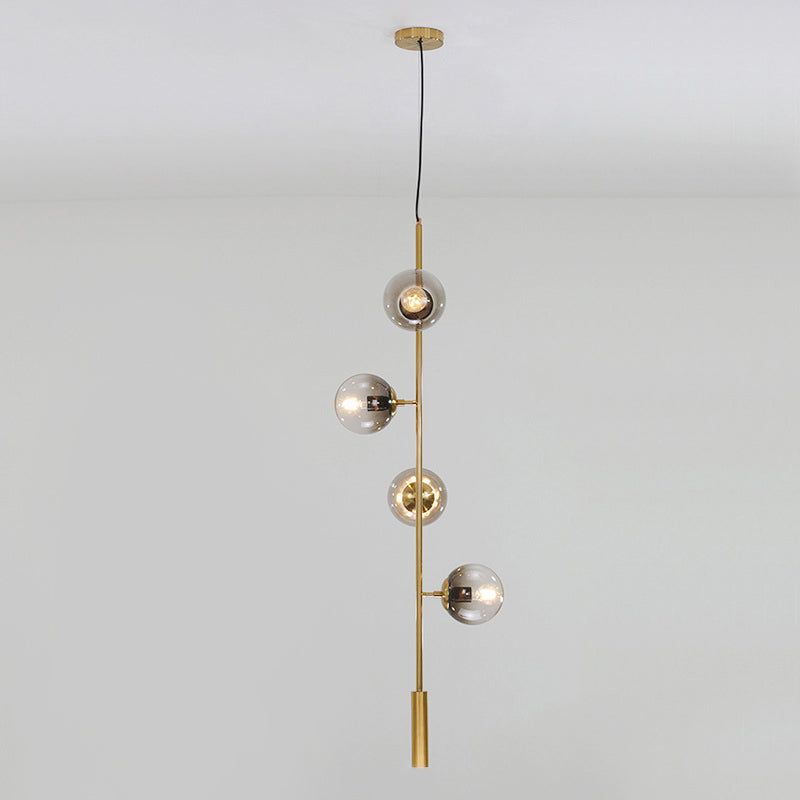 Modern Gold Linear Chandelier With Smoke Gray Glass Shades - 4-Light Hanging Fixture