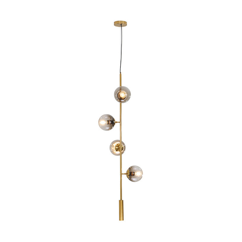 Modern Gold Linear Chandelier with Smoke Gray Glass Shades - 4-Light Metal Hanging Fixture