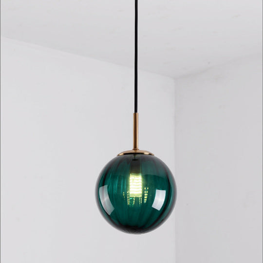 Macaron Amber/Green/Red Glass Bubble Pendant Light - 1 Head Ceiling Lamp for Bedrooms